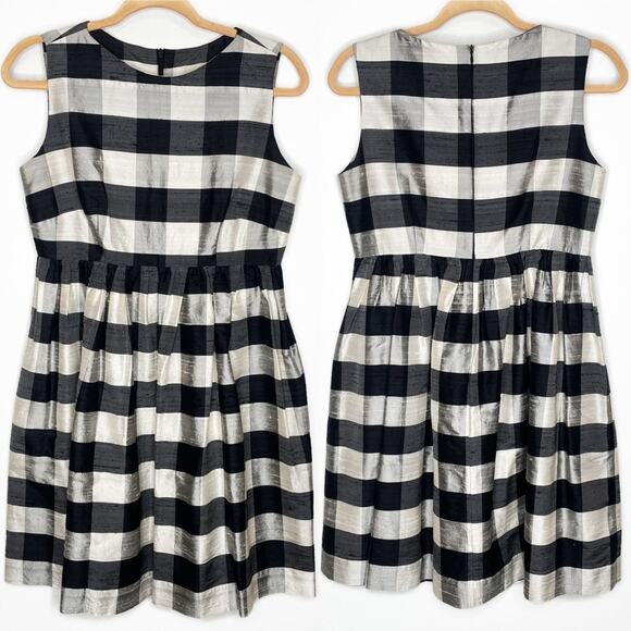 Vian Hunter Buffalo Plaid Retro Silk Sleeveless Pleated Fit and Flare Dress 6 - Picture 2 of 13